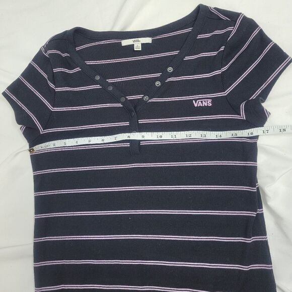VANS dress black striped ribbed short sleeve stretch tee shirt L - Picture 11 of 13